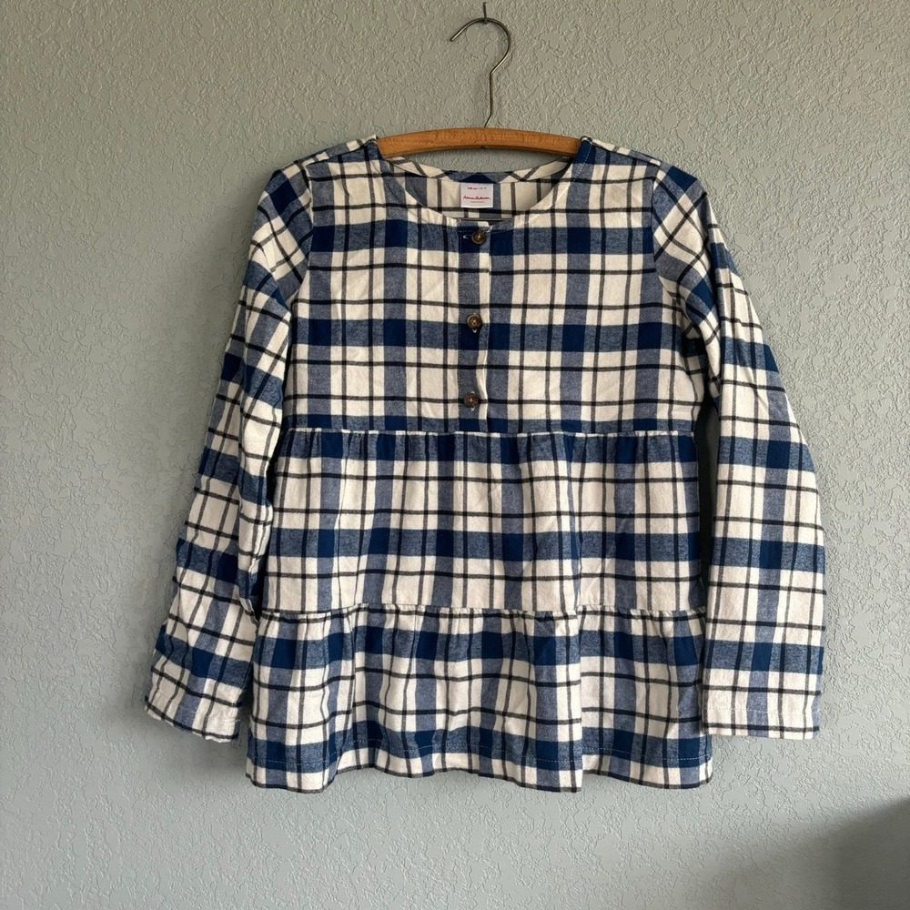 Hanna Andersson Girls Size 10 Large Flannel Shirt Blue‎ Plaid